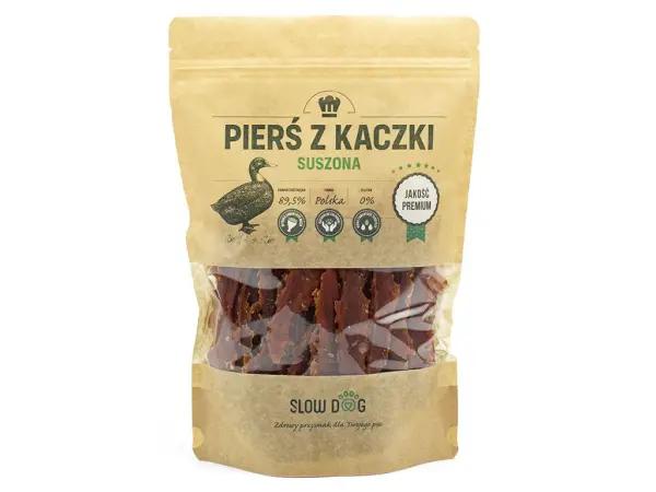 Suszona pierś z kaczki - przysmak dla psa 100g w papierowej torebce strunowej