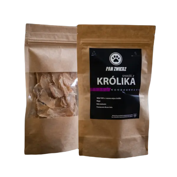 Suszone smaczki z królika zamknięte w strunowej torebce 25g
