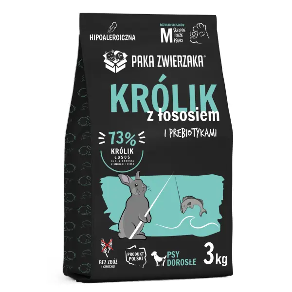 Karma dla średnich Psów królik z łososiem 3kg Paka Zwierzaka