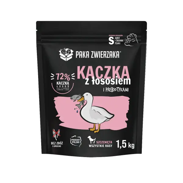 Karma dla Szczeniąt kaczka z łososiem 1,5kg Paka Zwierzaka