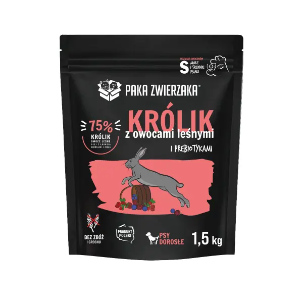 Karma sucha królik z owocami leśnymi dla małych i średnich psów 1,5kg Paka Zwierzaka