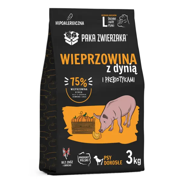 Karma sucha wieprzowina z dynią dla dużych Psów 3kg Paka Zwierzaka