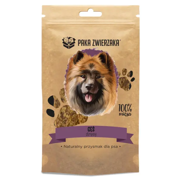 Stripsy z gęsi dla psa. Naturalny przysmak 70g Paka Zwierzaka w foliowej strunowej torebce