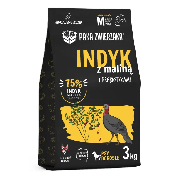 Sucha karma indyk z maliną dla psów 3kg Paka Zwierzaka