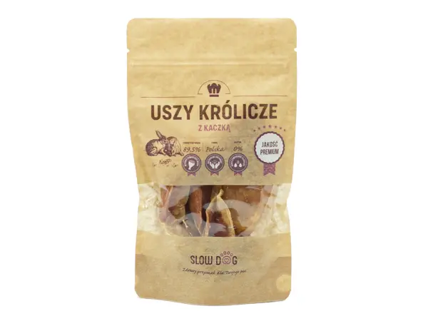 Uszy królicze - naturalny przysmak dla psa Slow Dog 100g w papierowej strunowej torebce