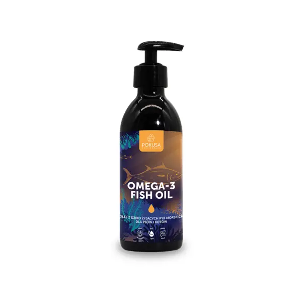 Olej omega-3 250ml dla Psa lub Kota, w szklanej ciemnej butelce z pompką