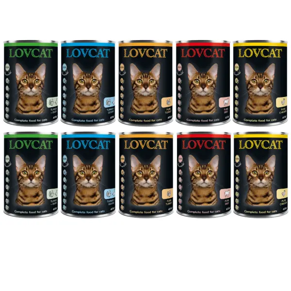 Pełnoporcjowa karma mokra mix smaków dla kota, 10x400g, karma w puszkach z czarną etykietą i kotem