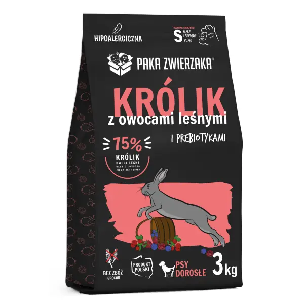 Królik z owocami leśnymi 3 kg dla małych i średnich ras.