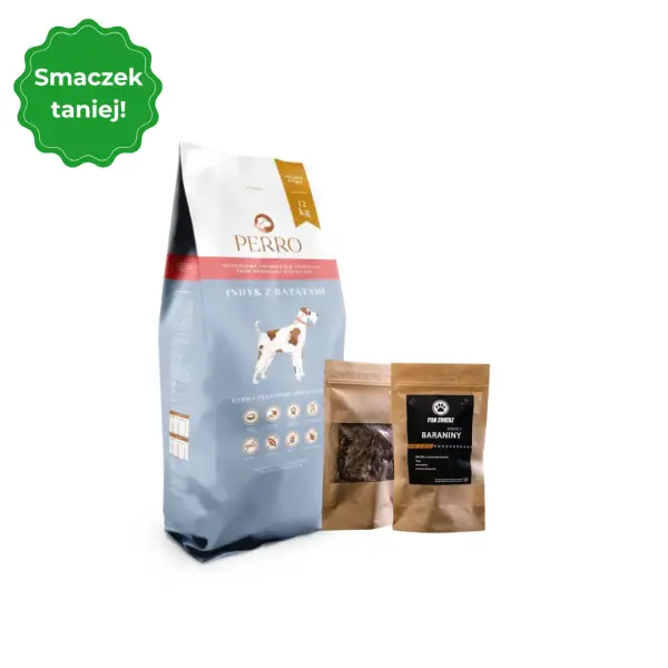 Indyk z Batatami dla średnich i dużych ras 12kg + smaczki z baraniny 25g